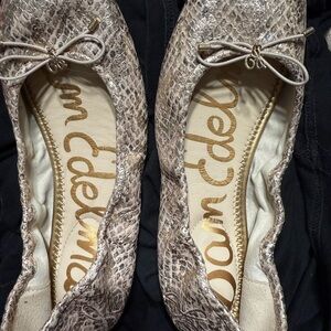 SAM EDELMAN Felicia Snakeskin-Embossed Leather Ballet Flats BRAND NEW